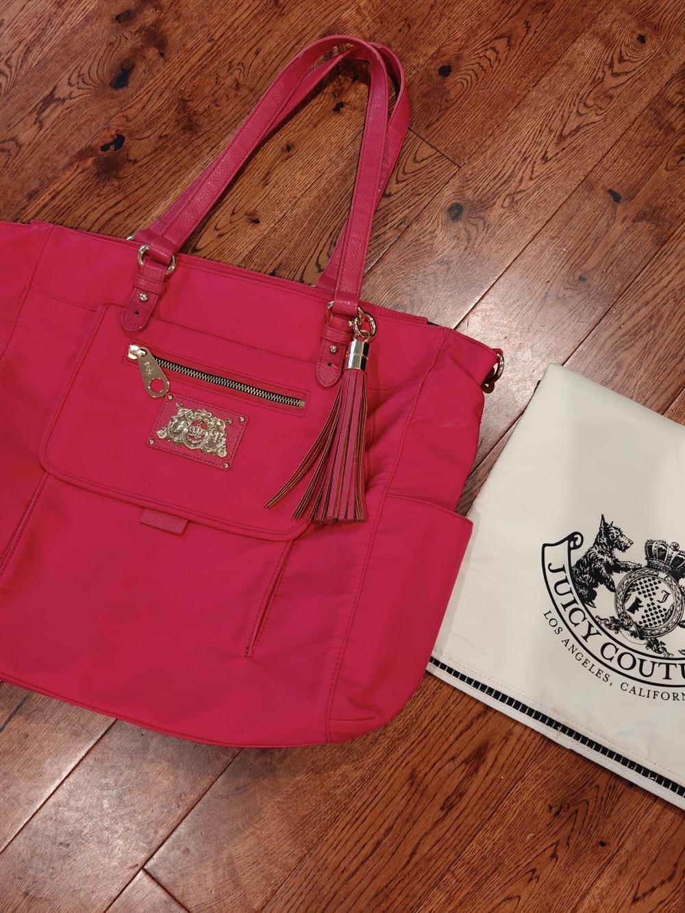 Juicy Couture Vibrant Pink Tote with Tassel and Gold Accents